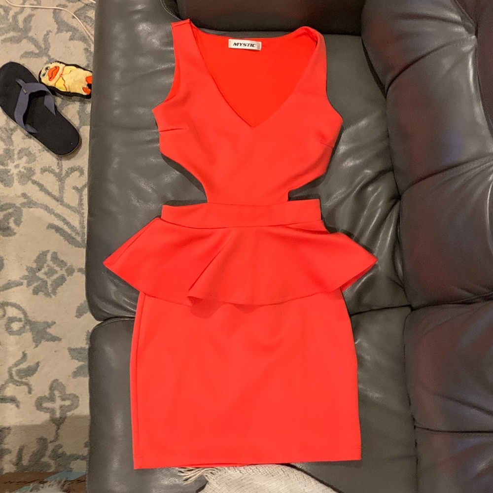 Women’s Coral Open Back Cutout Peplum Dress